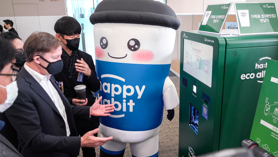 ESG, 해빗에코얼라이언스, 다회용컵, 에코제주, 무인 다회용컵 반납기, 해피해빗