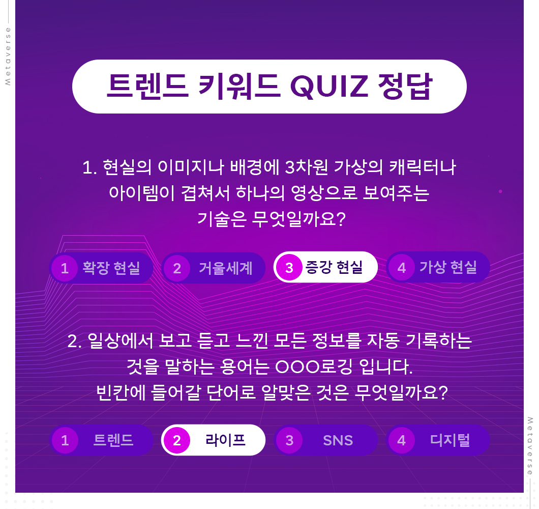 트렌드키워드, 메타버스, Metaverse, 디지털트윈, 볼류메트릭, 증강현실, 가상현실, 확장현실, 거울세계, 라이프로깅, DevEx, P2E, 웹3.0, HMD, 아이버스, AIVERSE