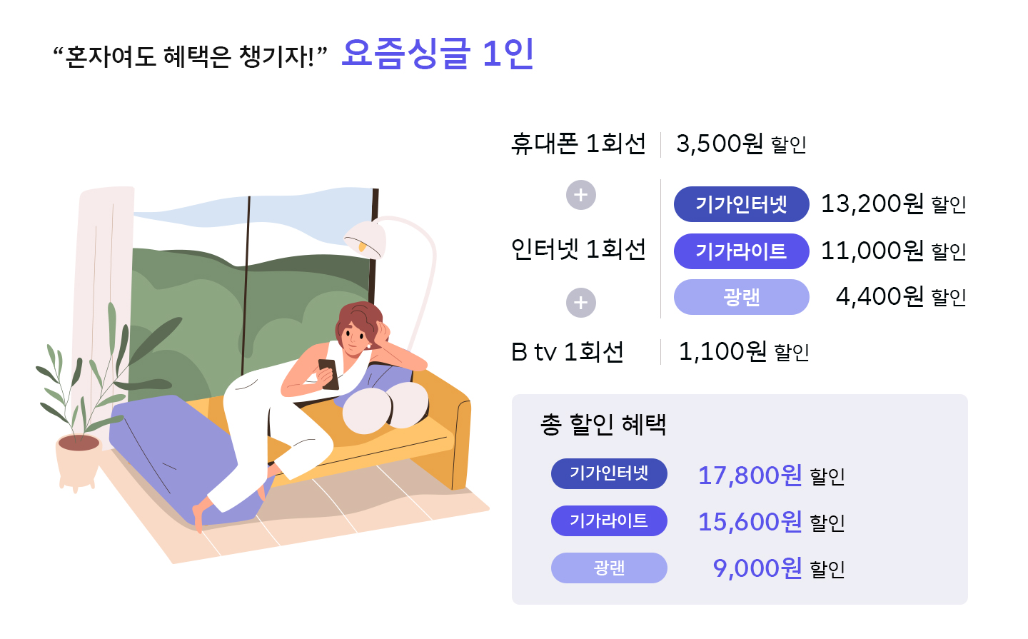 요즘가족결합, 신규결합상품, 인터넷할인, B tv 할인, 요즘가족결합이벤트, 1인가구, 예비부부, 동거인