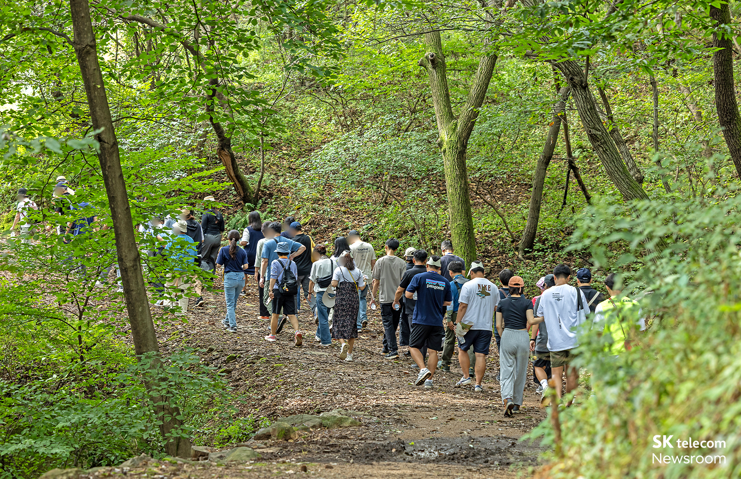 숲캉스 성인 숲산책에 참여한 고객들이 트레킹하는 모습