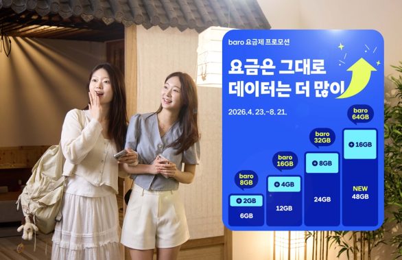 SKT 모델이 바로 요금제 및 바로 YT 요금제 프로모션 페이지를 살펴보는 모습.