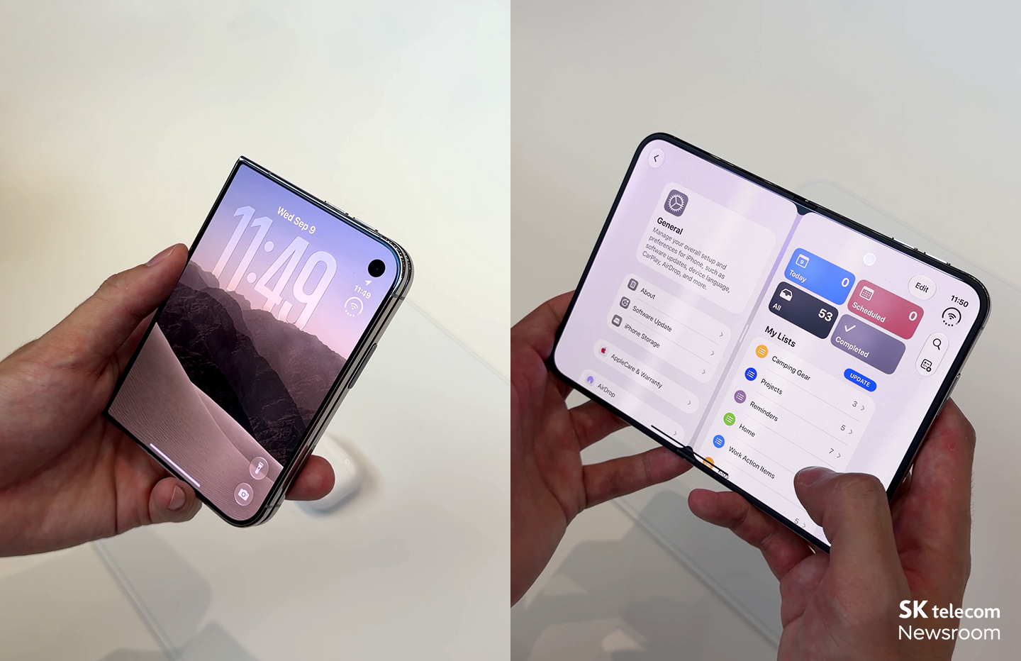 접힌 상태(왼쪽)와 펼친 상태(오른쪽)의 iPhone Duo.